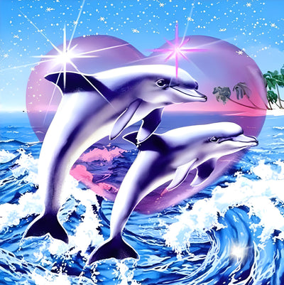 Couple of Dolphins and Heart 5D DIY Diamond Painting Kits