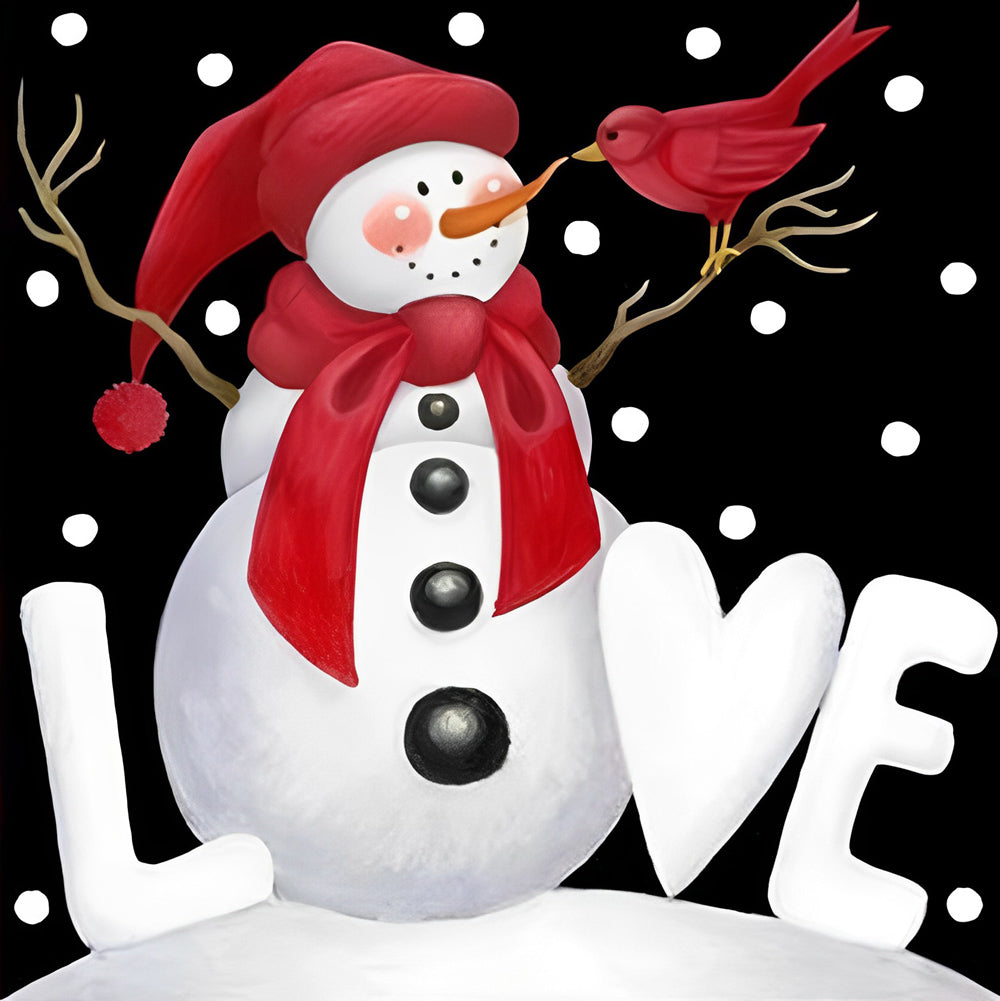 Love Snowman and Red Bird Diamond Painting