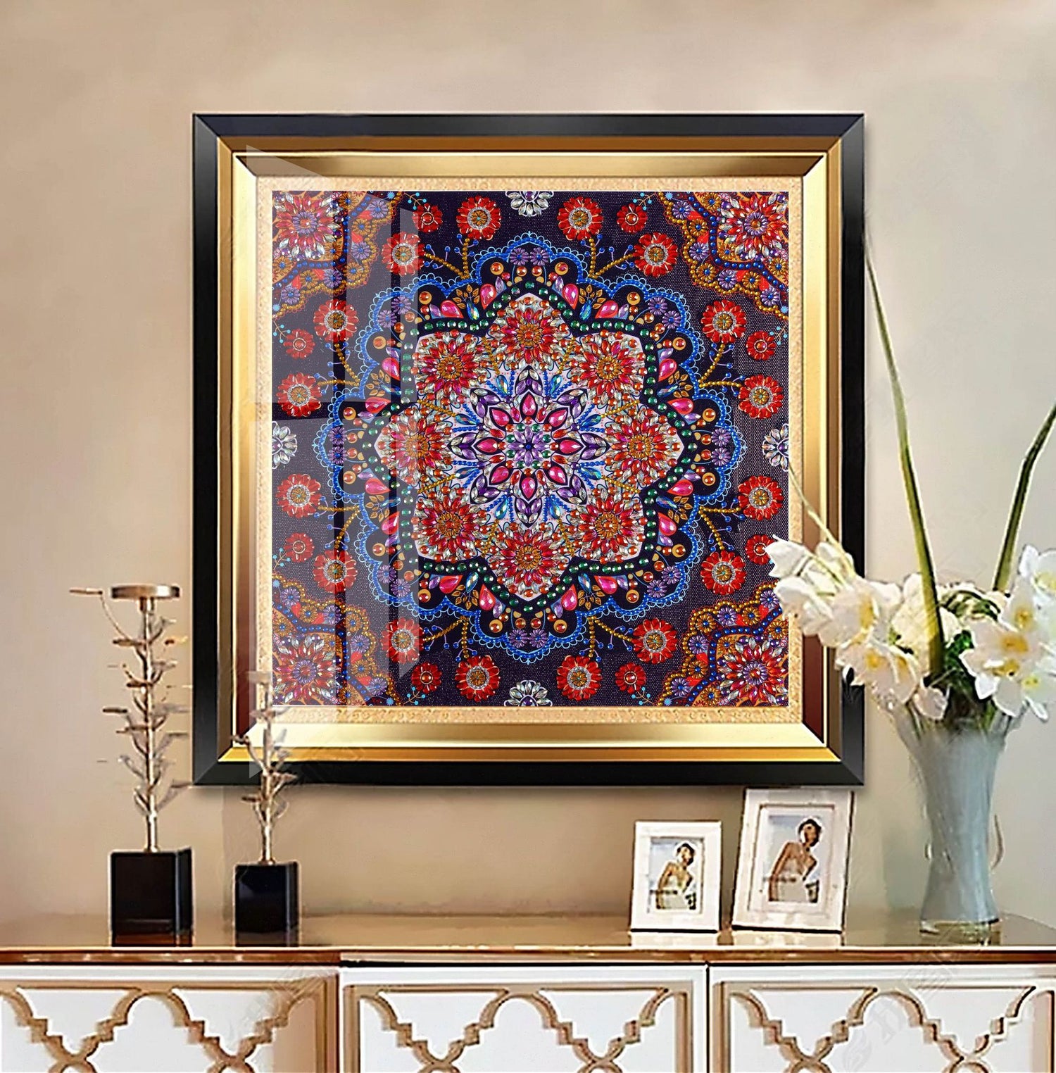 Beautiful Red Mandala Special Shaped Drills Mandala Diamond Painting