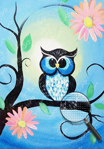 Black and Blue Owl with Pink Flowers 5D DIY Diamond Painting Kits