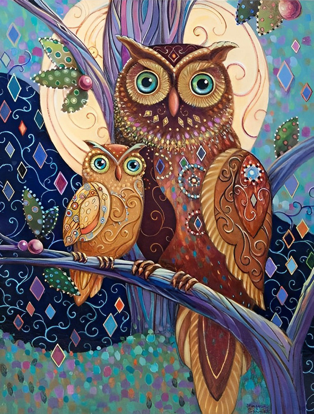 Owl and Her Baby Drawn Diamond Painting