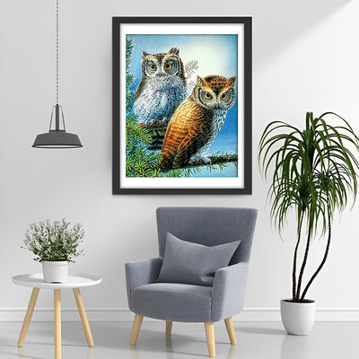 Owls on Pine Branches Diamond Painting