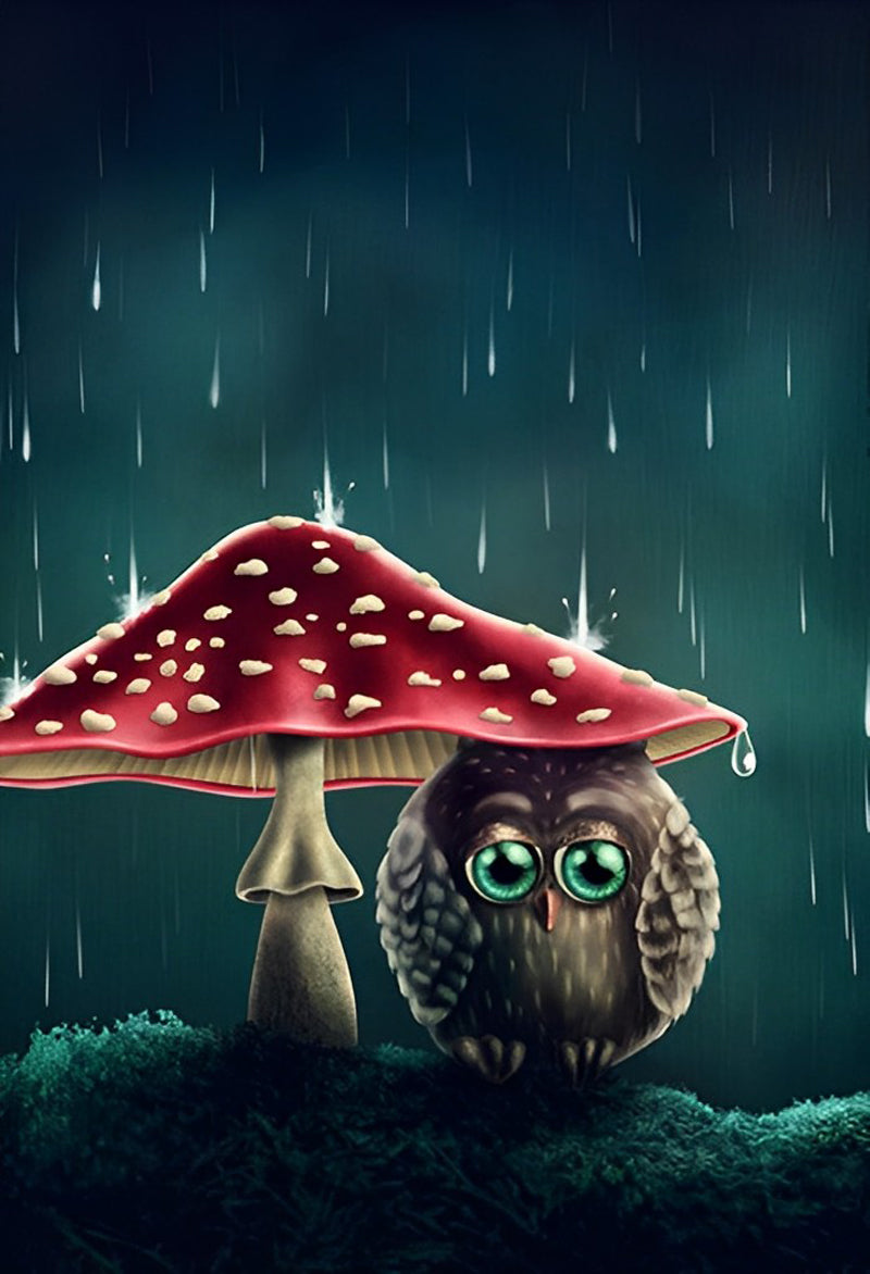 Owl and Red Mushroom Diamond Painting