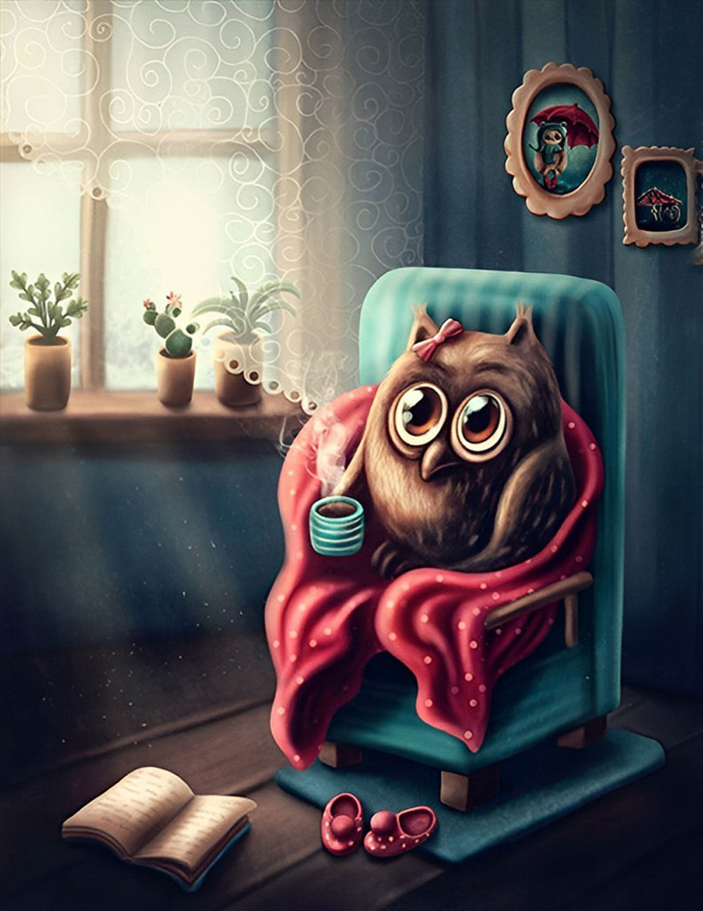 Owl Nestled on a Sofa Diamond Painting