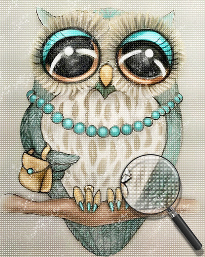 Madame Owl Blue and White Diamond Painting