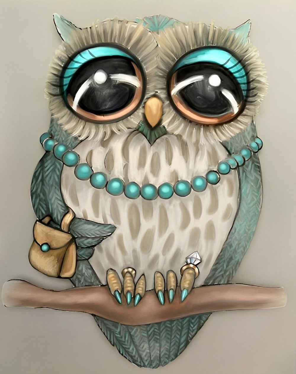 Madame Owl Blue and White Diamond Painting