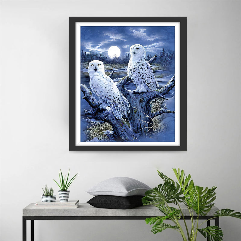 Two Owls on Dead Tree Diamond Painting