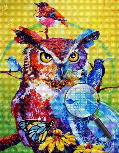 Colorful Owl and Birds Diamond Painting