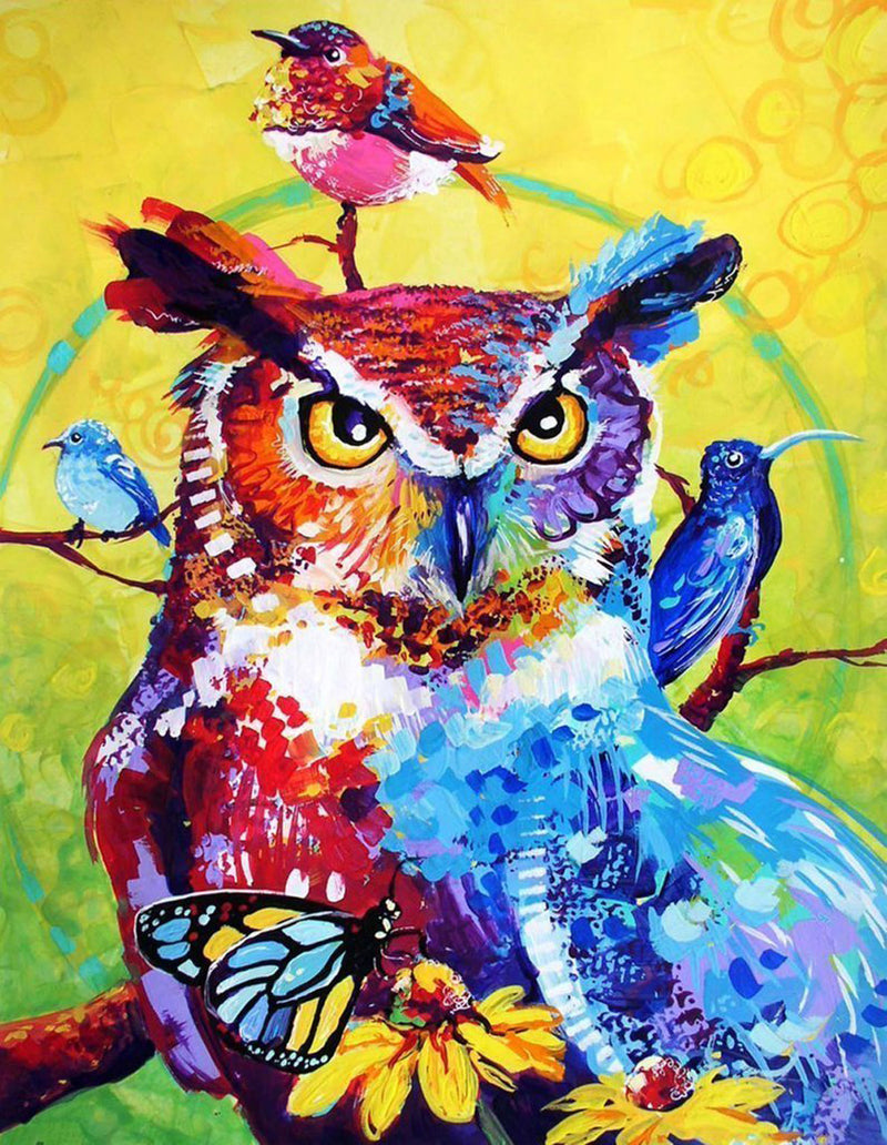 Colorful Owl and Birds Diamond Painting