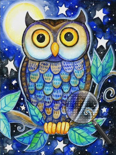 Blue Owl and Moon 5D DIY Diamond Painting Kits