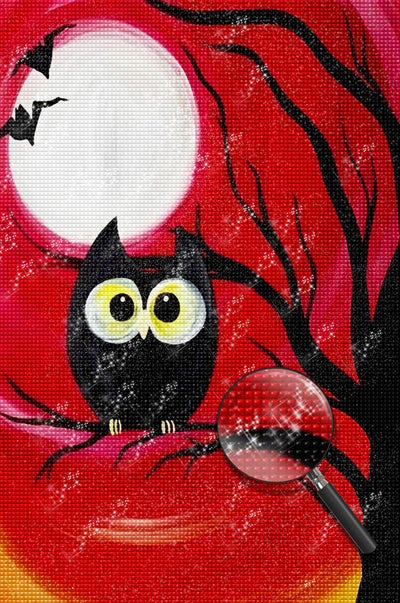 Cartoon Black Owl on a Dead Tree 5D DIY Diamond Painting Kits