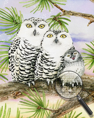 Family of Owls on the Branch Diamond Painting