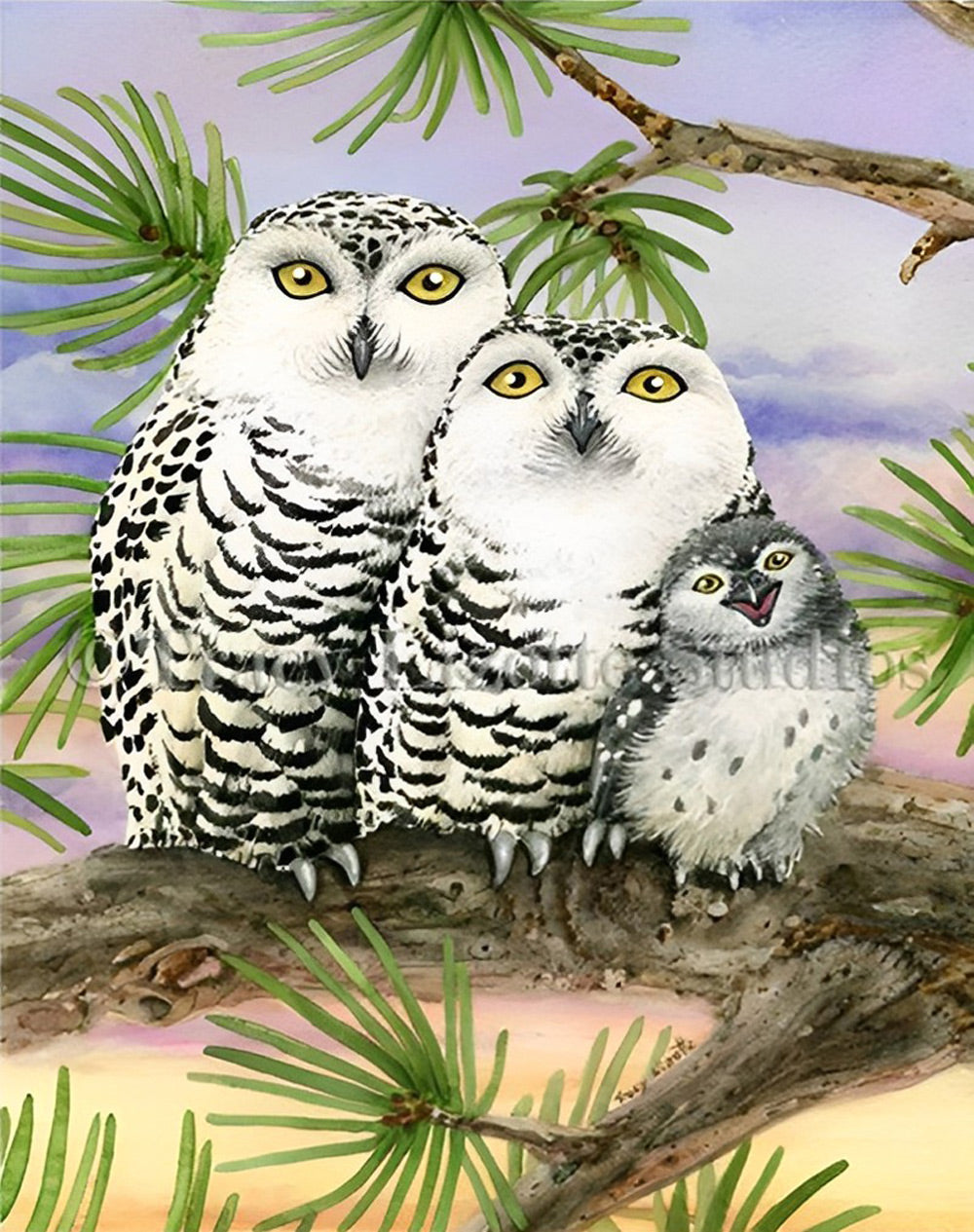 Family of Owls on the Branch Diamond Painting