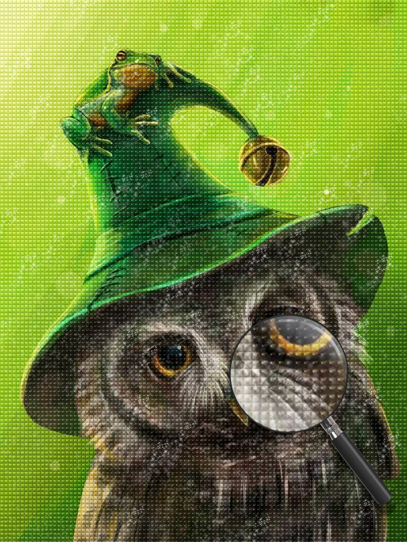 Owl in Green Wizard Hat 5D DIY Diamond Painting Kits