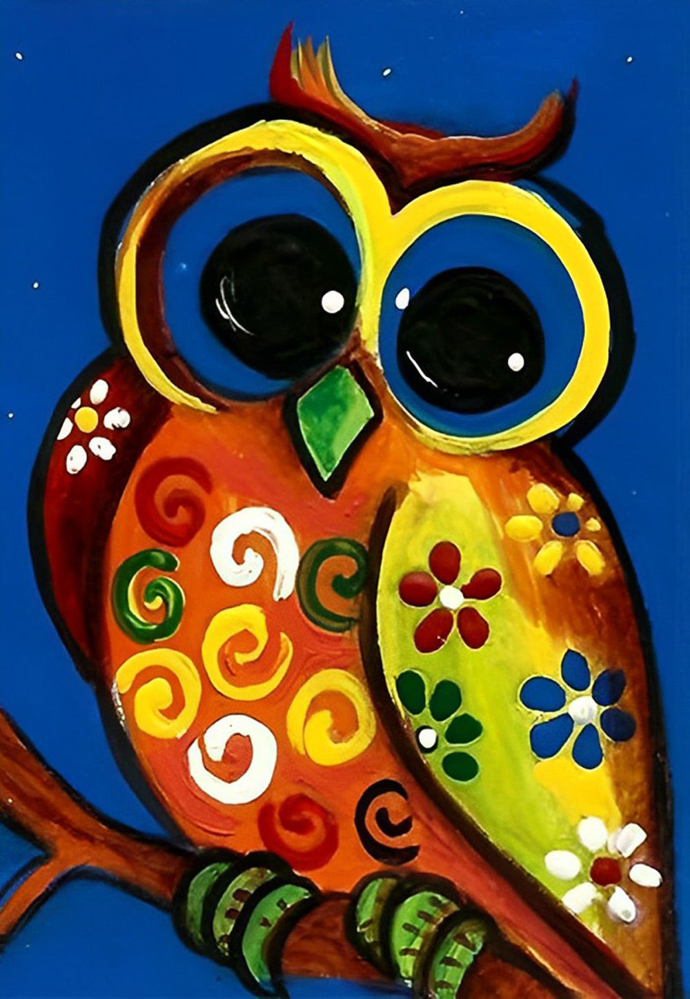 Red Owl on Branch Diamond Painting
