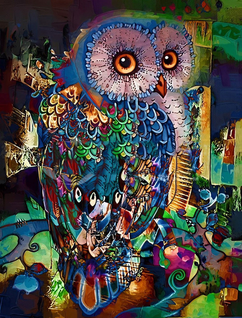 Owl in Various Colors Diamond Painting