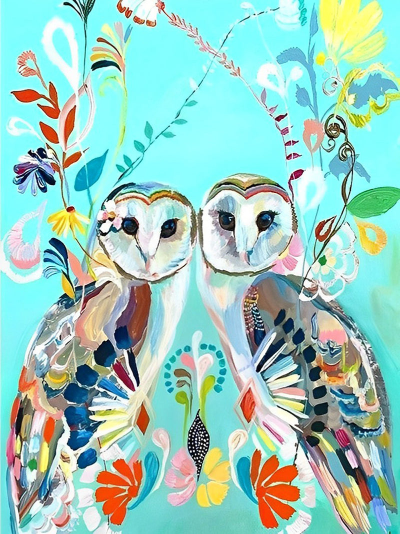 Couple of Drawn Owls Diamond Painting