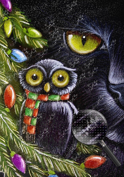 Foolish Black Owl and Black Cat Diamond Painting