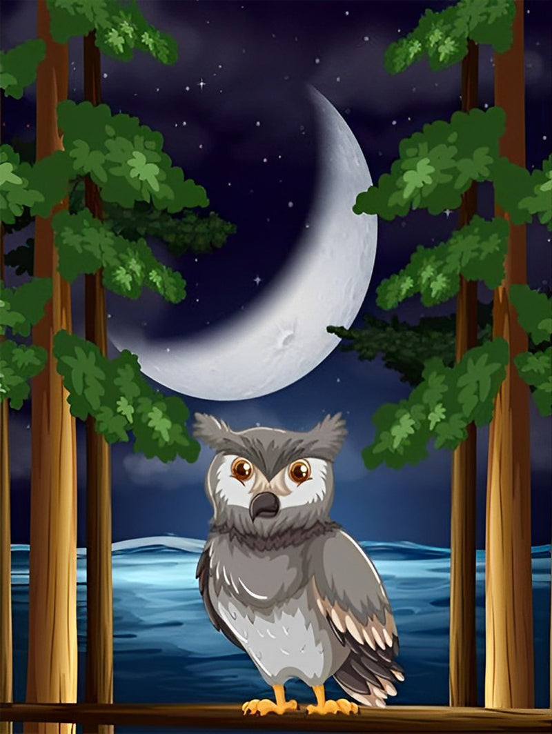 Gray Owl in the Night Diamond Painting