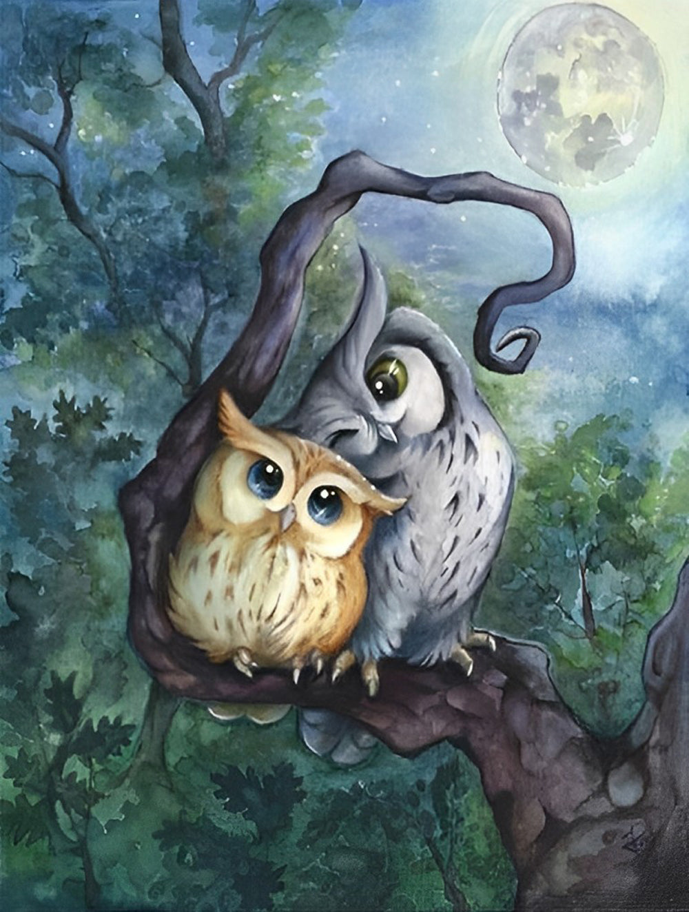 Two Owls in the Night Diamond Painting
