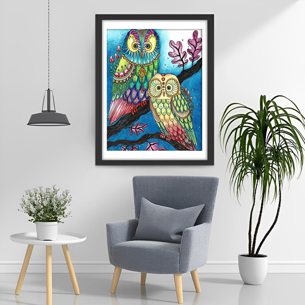 Two Colorful Owls Diamond Painting