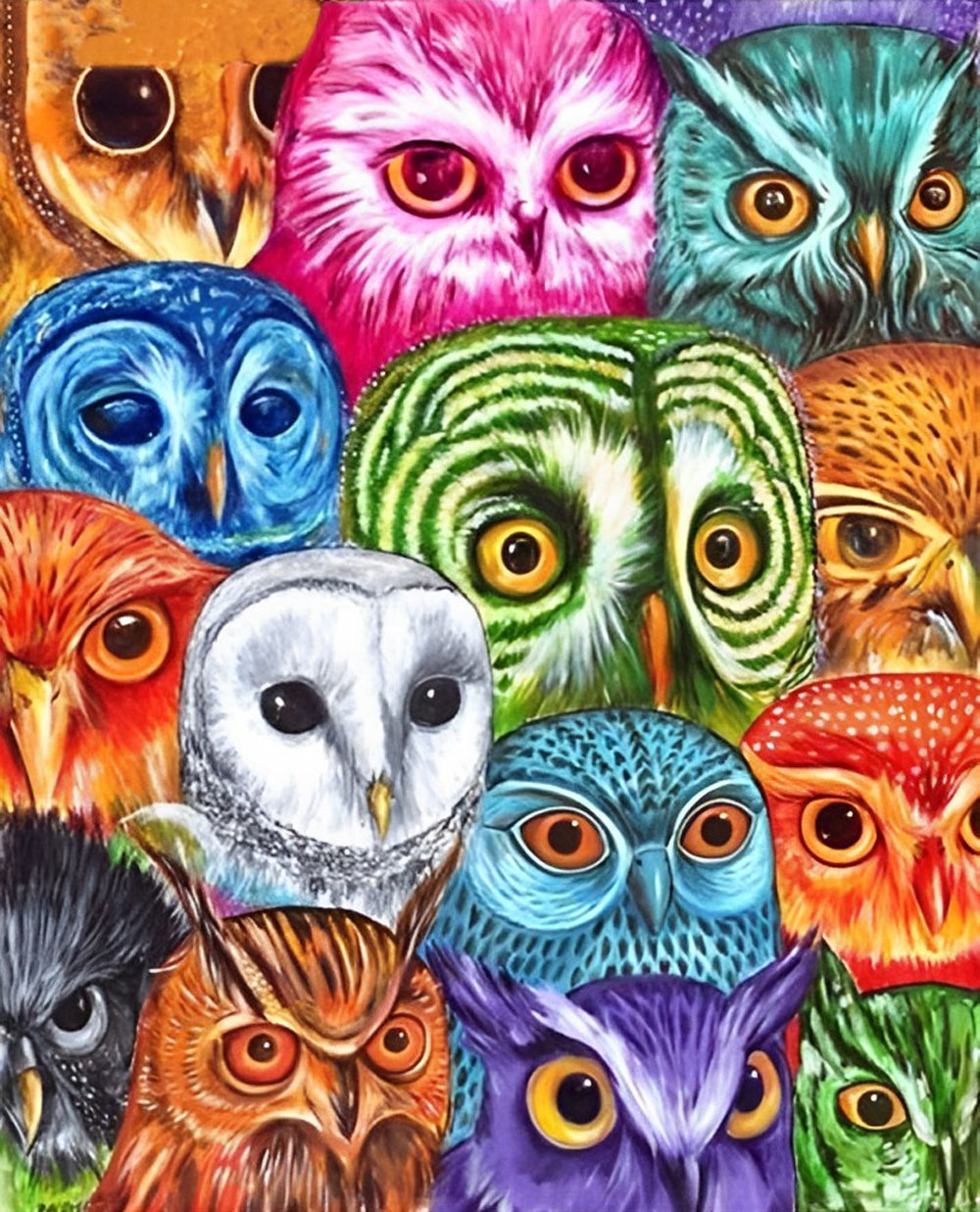 Owls of Different Colors Diamond Painting