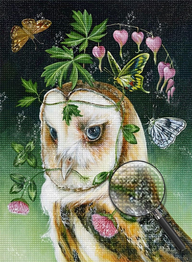 Owl, Flowers and Butterflies Diamond Painting