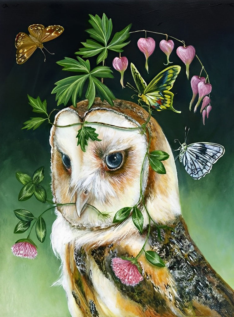 Owl, Flowers and Butterflies Diamond Painting