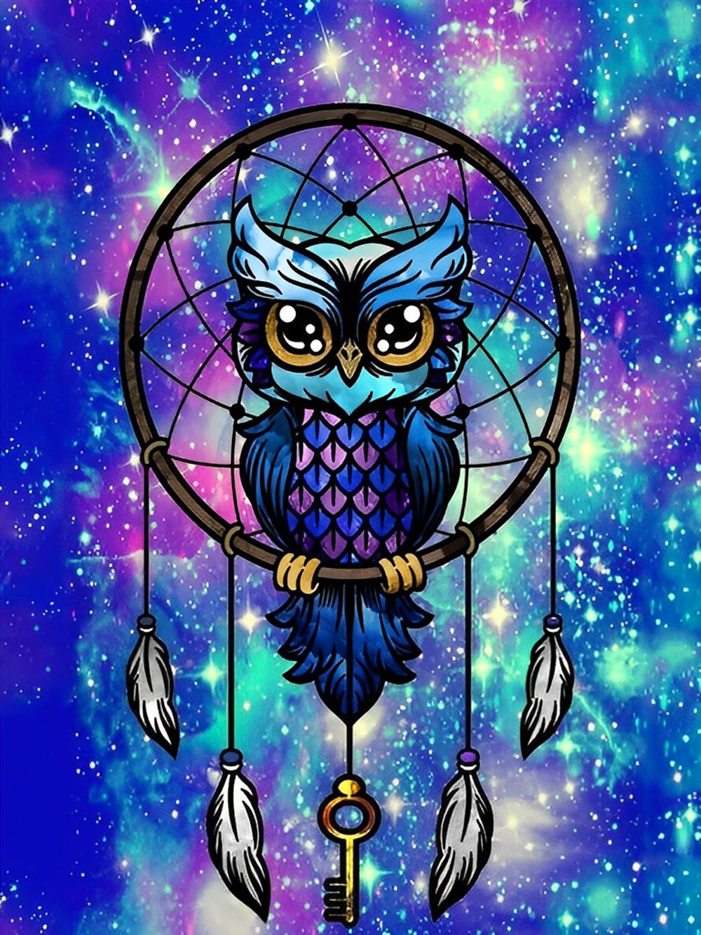Blue Owl on Dreamcatcher Diamond Painting