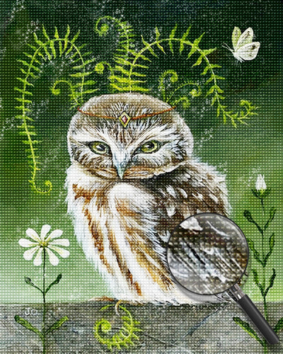 Owl and Daisy White Diamond Painting