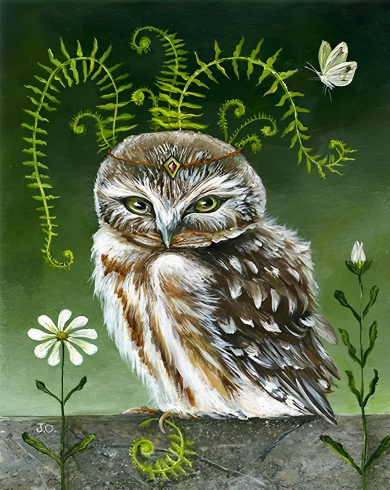 Owl and Daisy White Diamond Painting