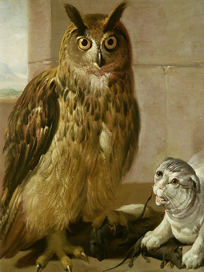 Large Owl and Cat Diamond Painting