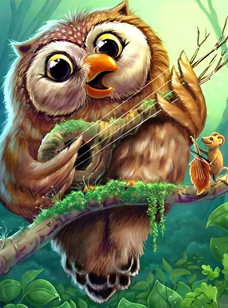 Owl Playing Guitar Diamond Painting