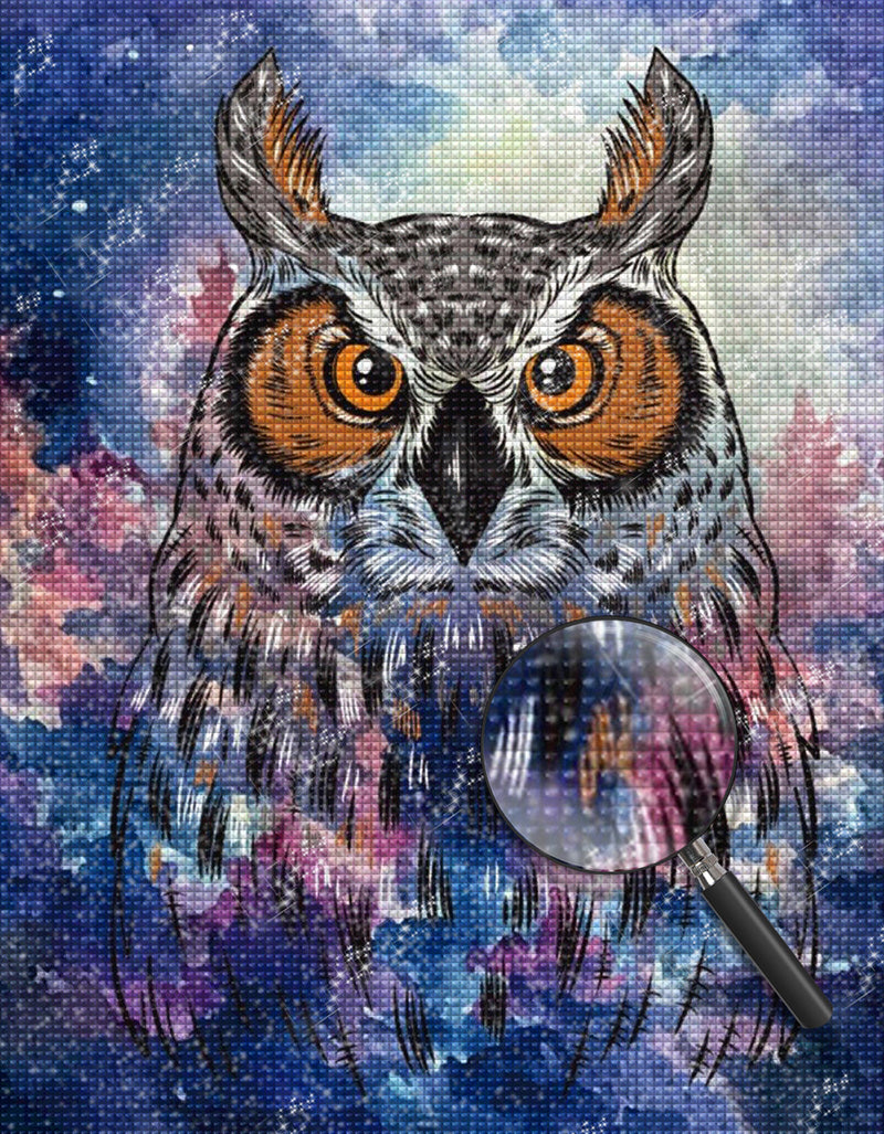 Multicolored Owl with Orange Eyes Diamond Painting