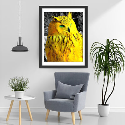 Yellow Owl with Green Eyes Diamond Painting