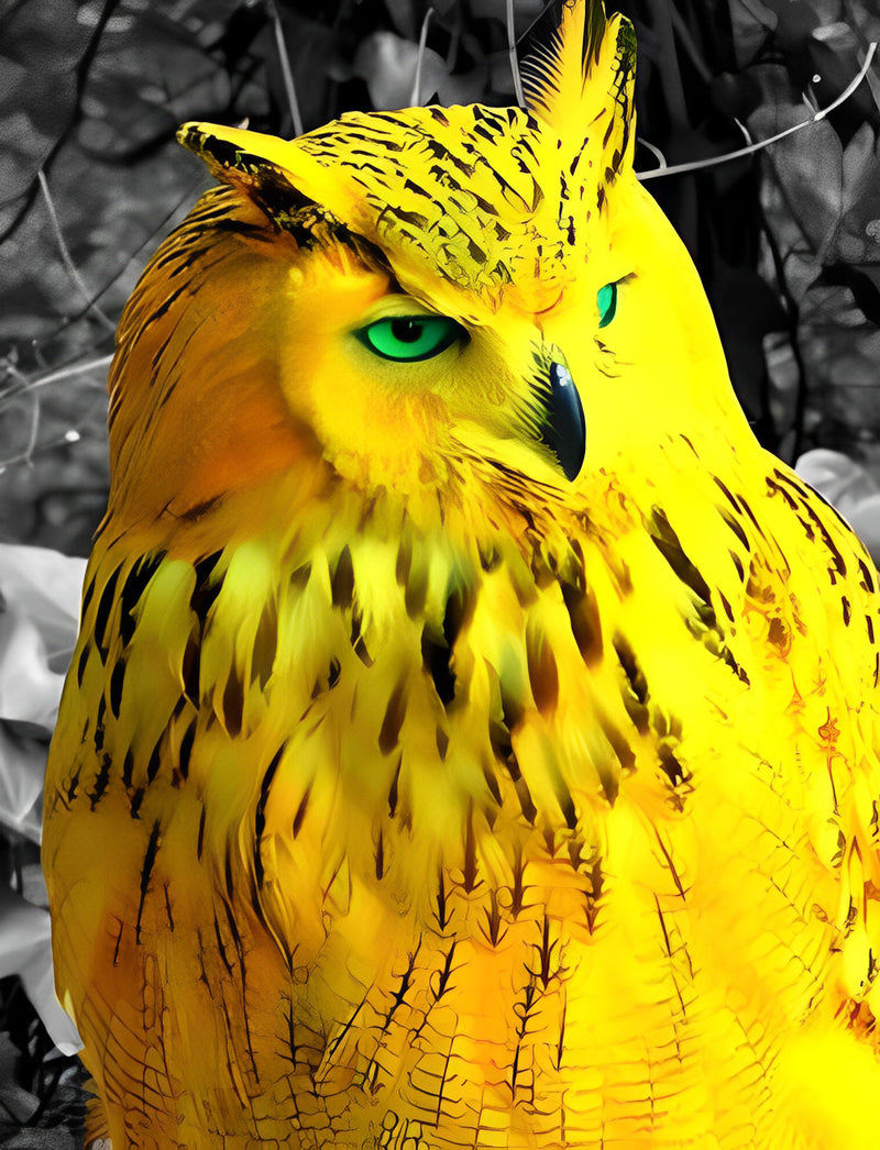 Yellow Owl with Green Eyes Diamond Painting