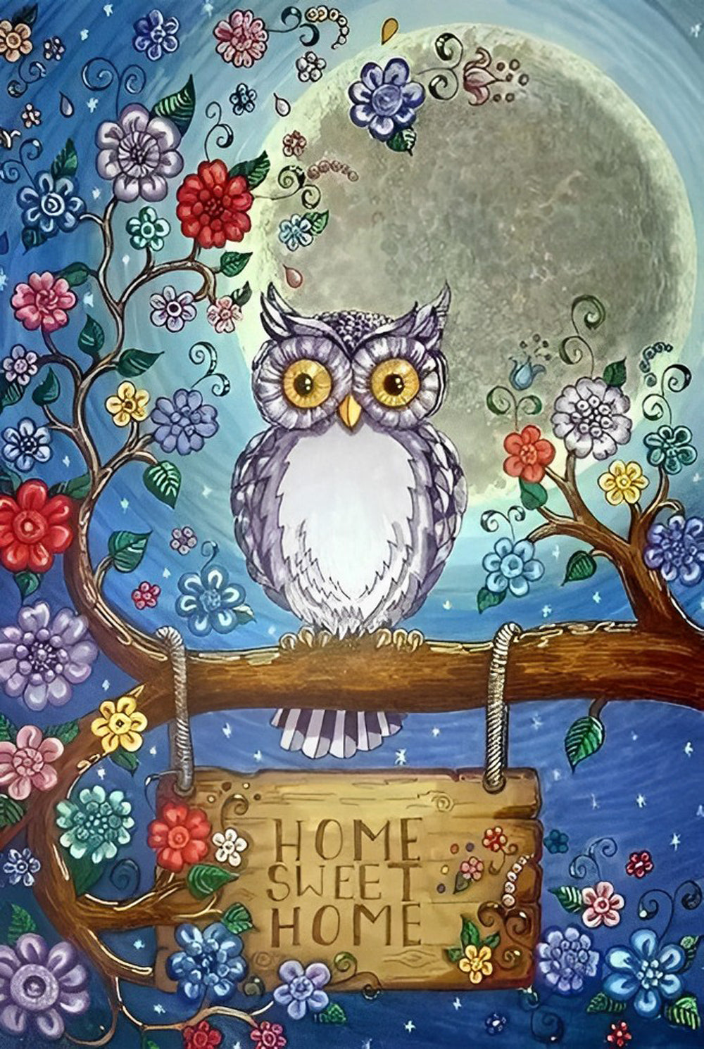 Owl and Flowers Diamond Painting