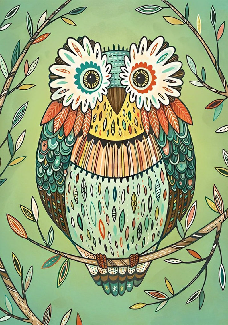 Green Owl Diamond Painting