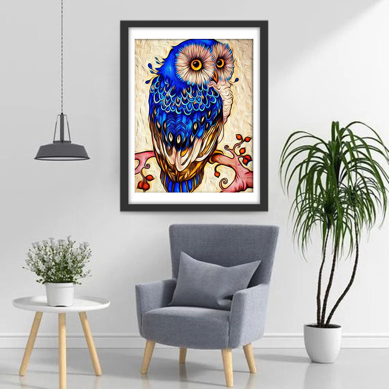Blue Owl on Branch Diamond Painting