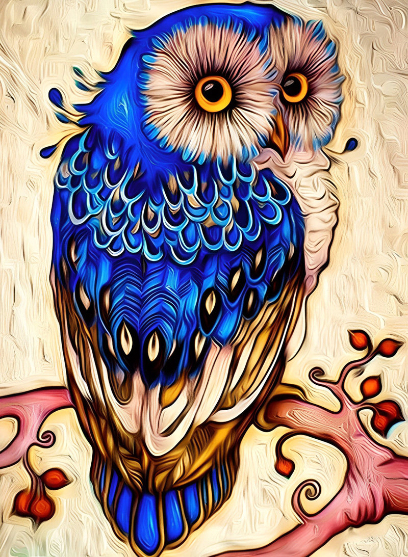 Blue Owl on Branch 5D DIY Diamond Painting Kits