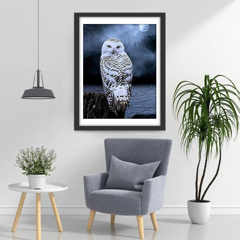Snowy Owl and Clear Moon Diamond Painting