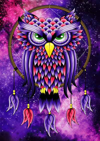 Purple and Red Owl on Dreamcatcher 5D DIY Diamond Painting Kits