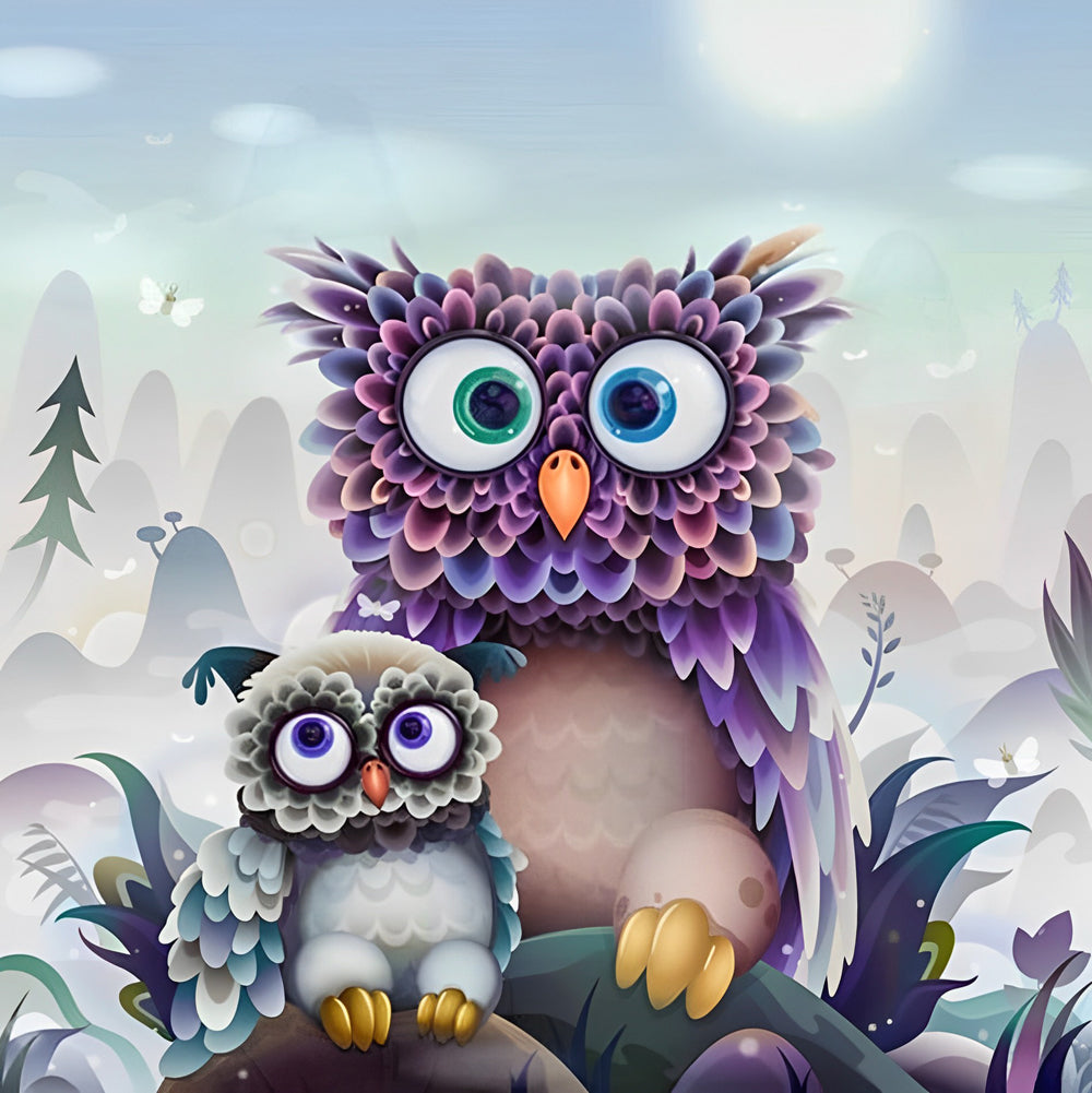 Mother Owl and Her Baby Diamond Painting