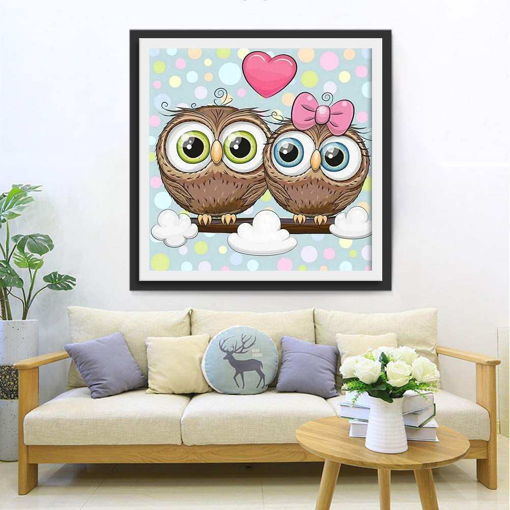 Couple of Cartoon Owls Diamond Painting