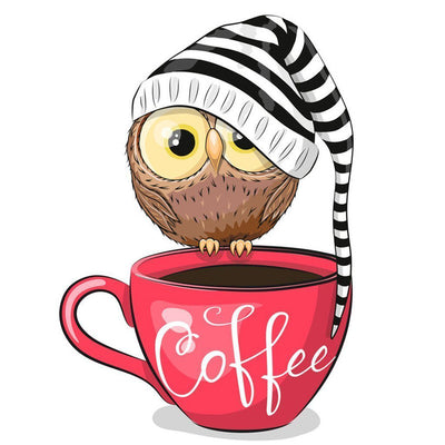Owl in Black and White Striped Hat and Coffee 5D DIY Diamond Painting Kits