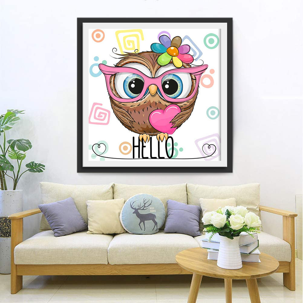 Beautiful Owl with Pink Glasses Diamond Painting