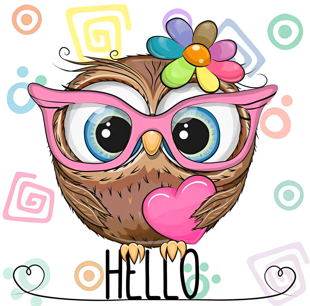 Beautiful Owl with Pink Glasses Diamond Painting
