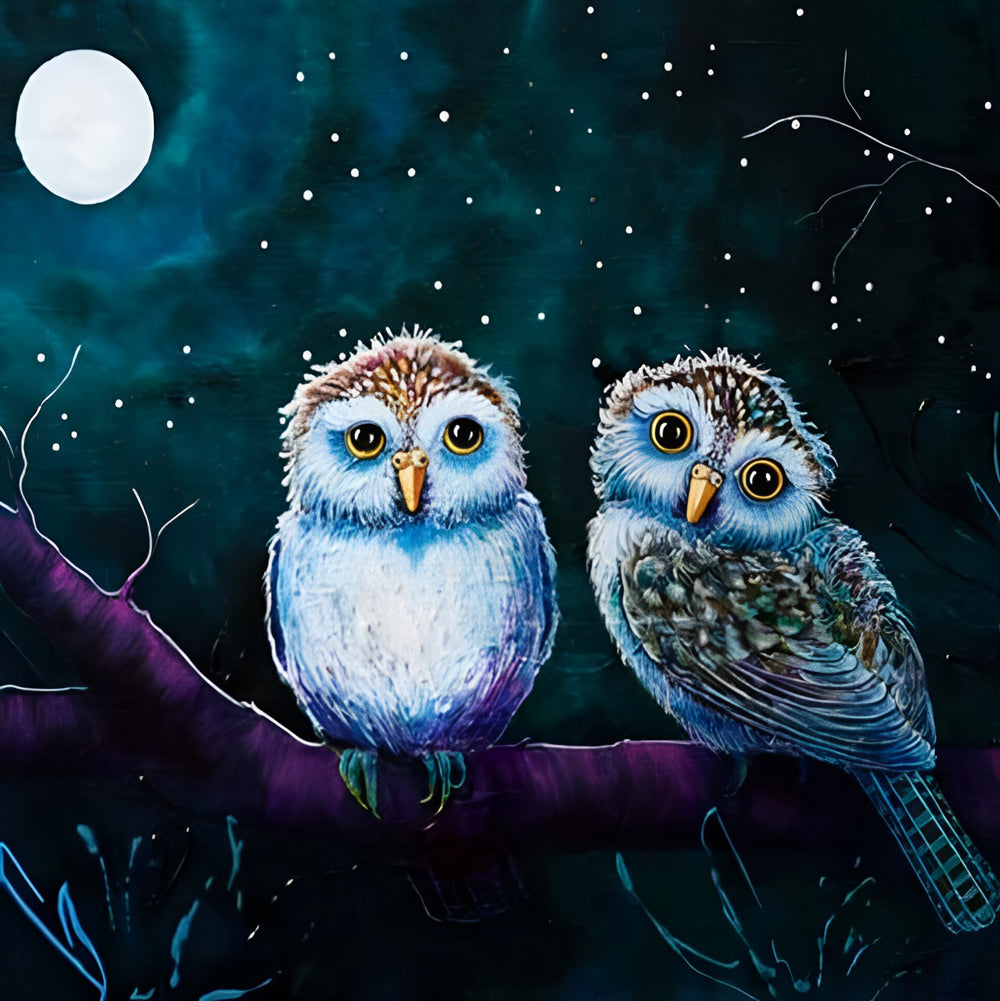 Two Owls and the Moon in the Night Diamond Painting