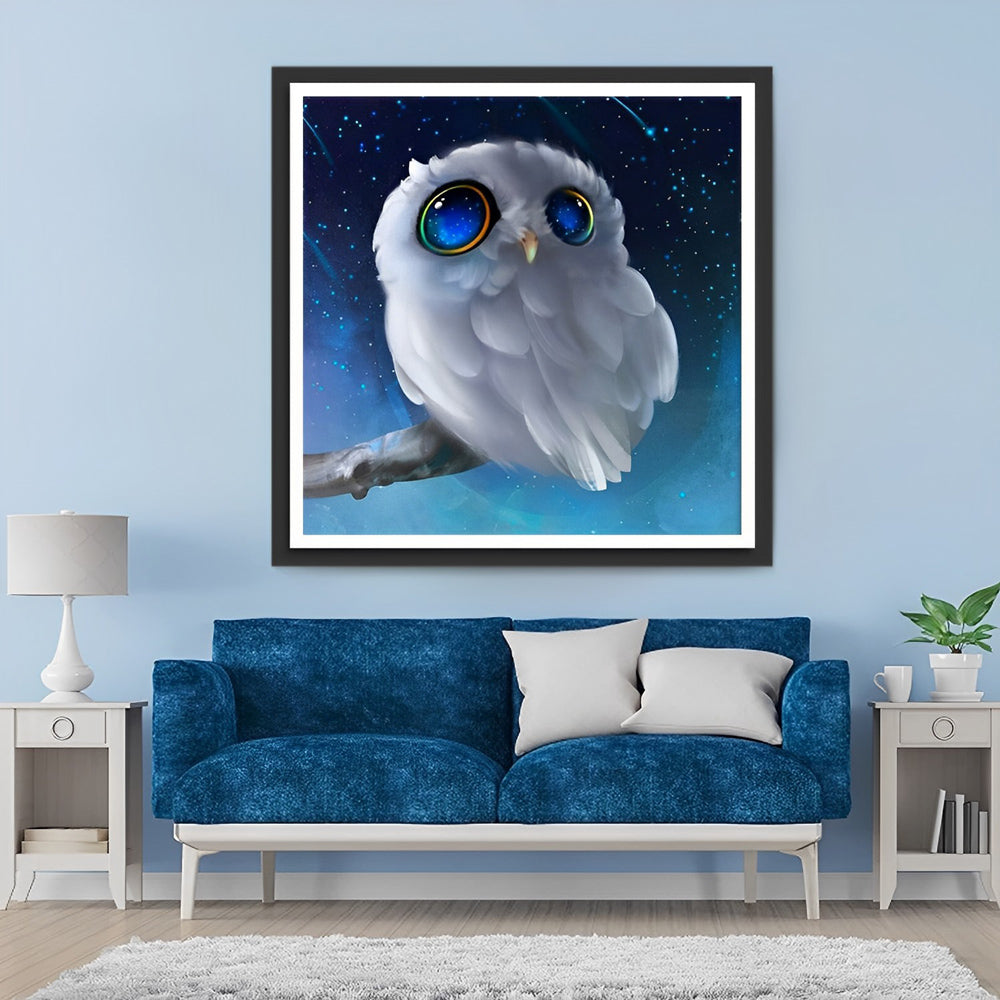 White Owl with Blue Eyes Diamond Painting