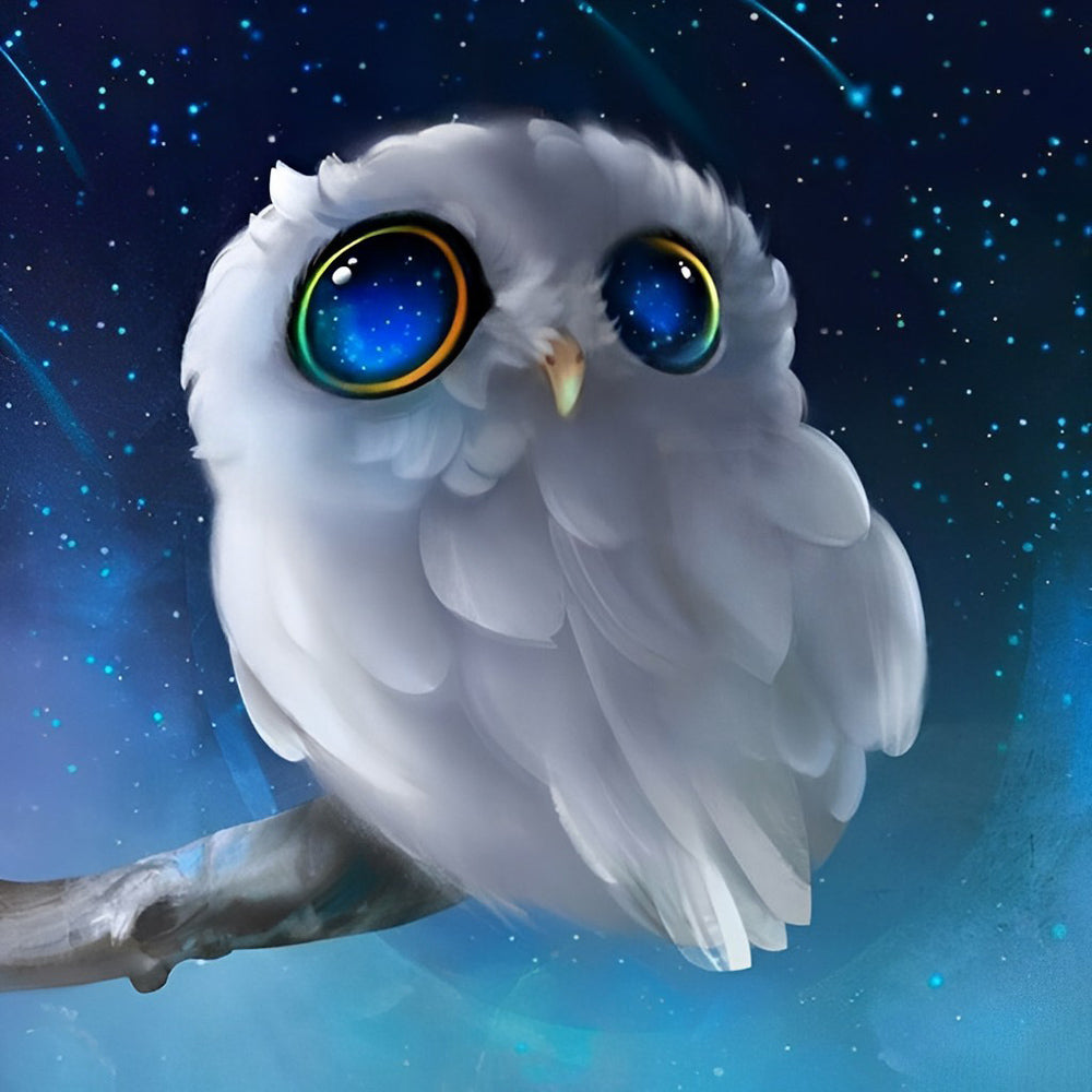 White Owl with Blue Eyes Diamond Painting